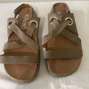 Kalso Earth Sandals Dalyla Open Toe Leather Olive Green Women's Size 8.5